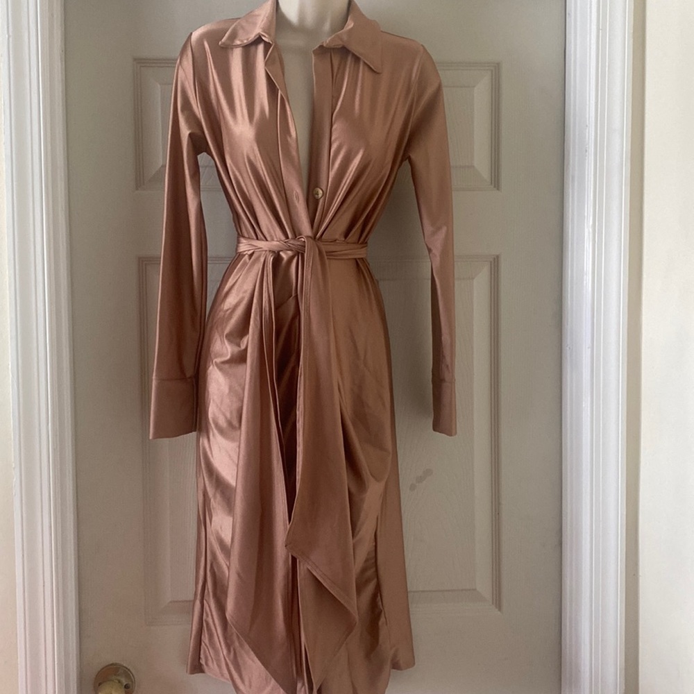 Jade Satin Wrap Dress in Rose Gold